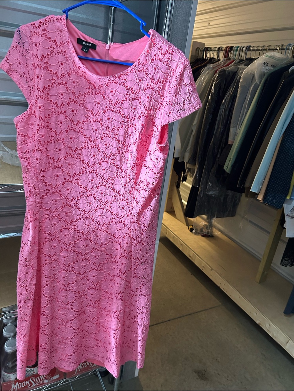 Alfani Pink Lace Midi Dress with Cap Sleeves